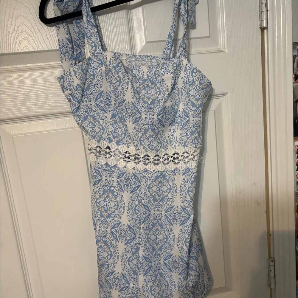 Blue and White Patterned Romper
